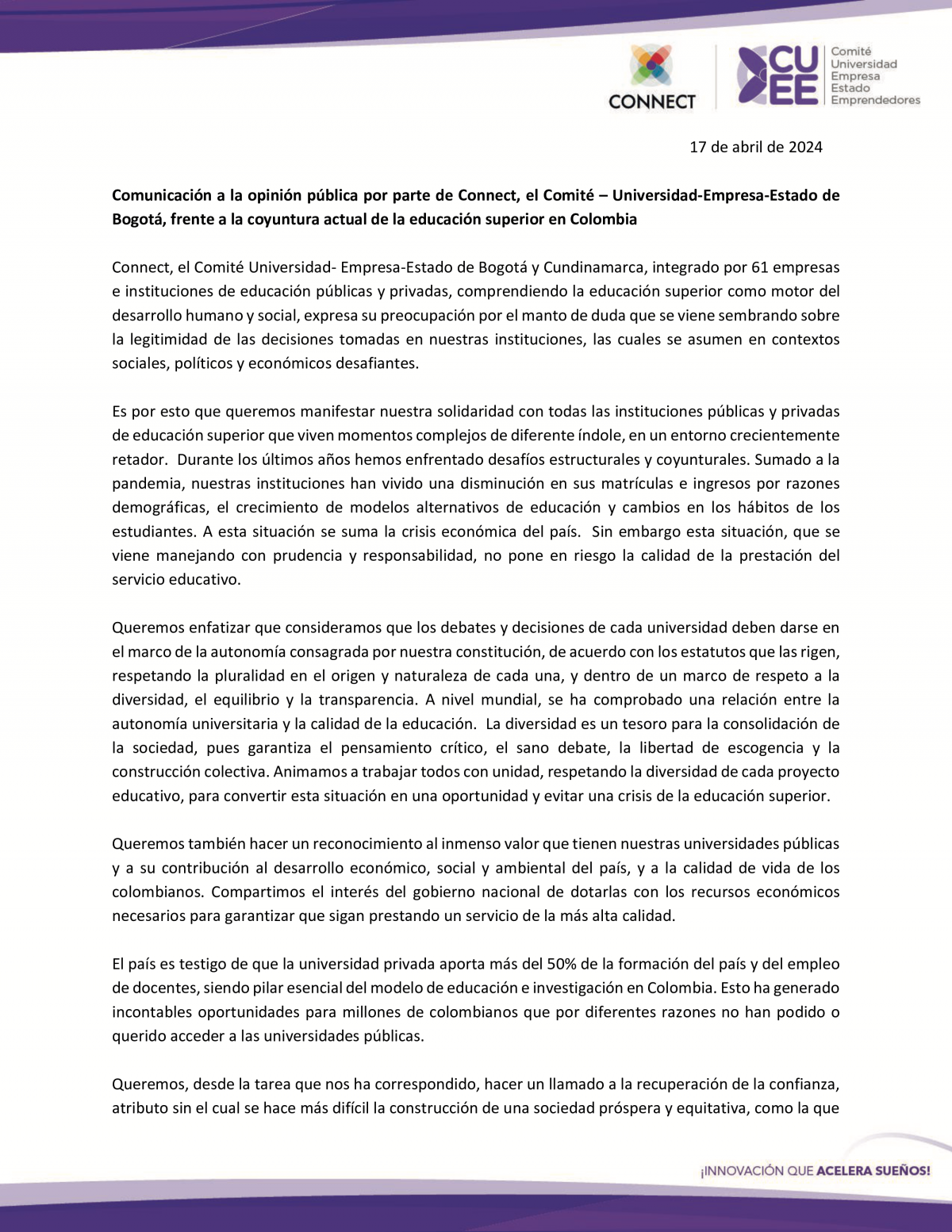 comunicado a la opinión pública