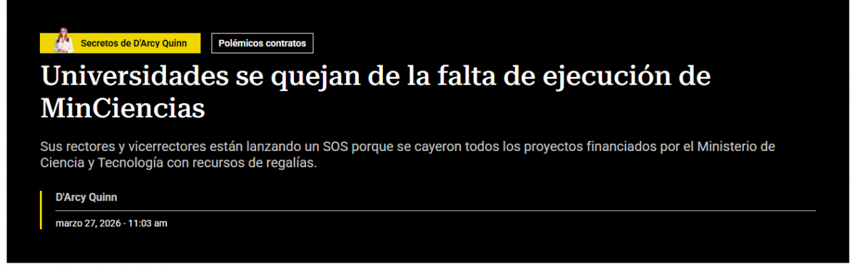 Universidades se quejan de la falta de ejecución de MinCiencias